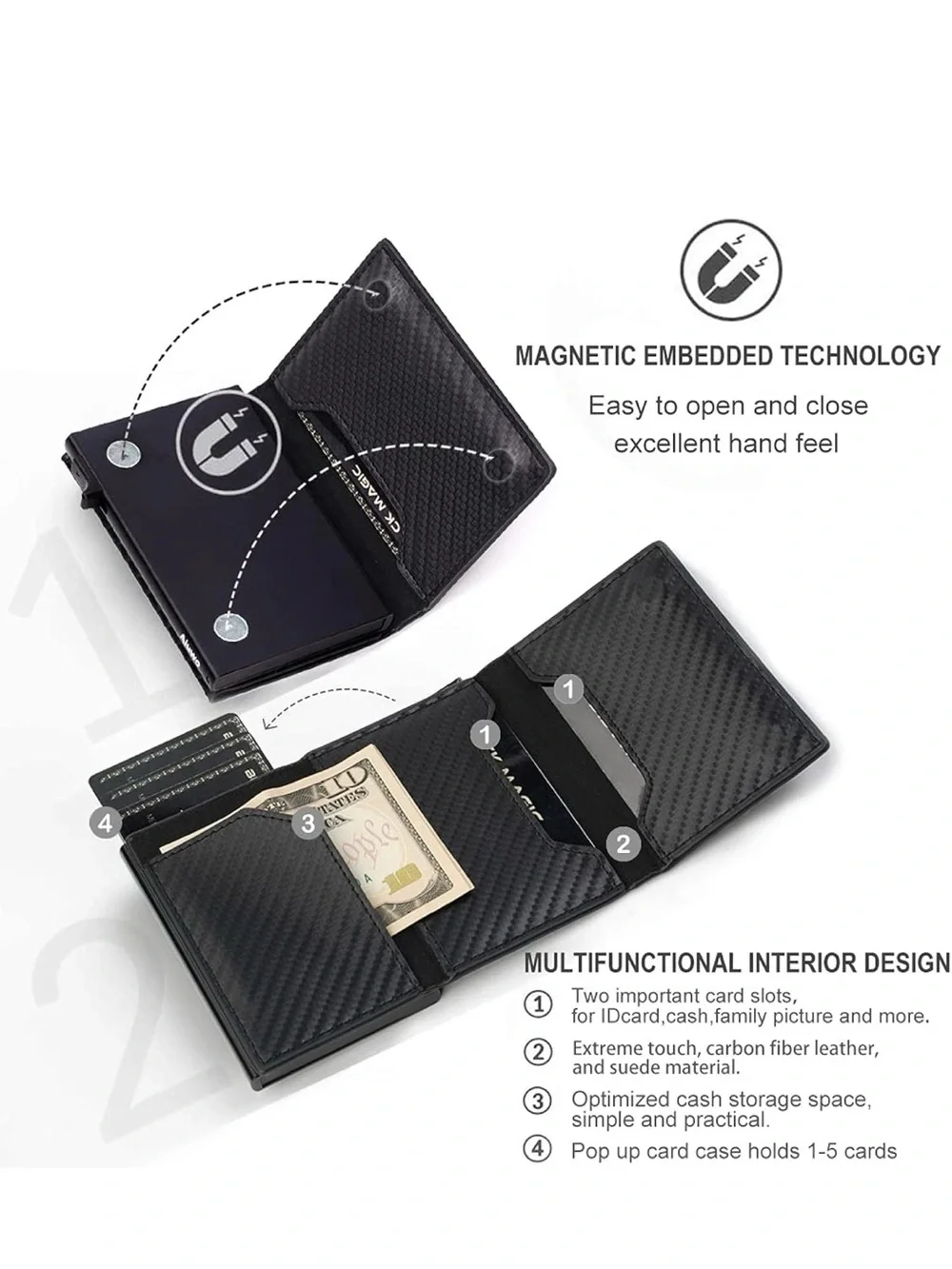 Magic Carbon Fiber RFID Wallet in Black